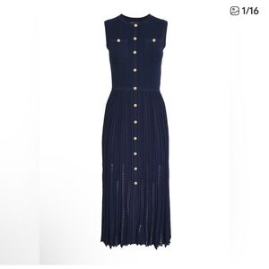 Maje Navy Button-Down Midi Dress
